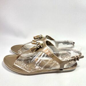 Tod's Light Brown Bronze Rubber Tassel Bow Thong Jelly Flat Sandals